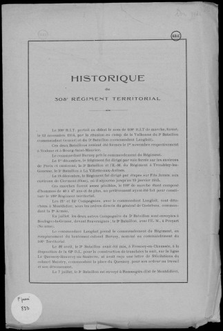 Historique du 308ème régiment territorial d'infanterie