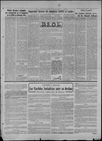 El socialista (1960 : n° 6013-6064). Sous-Titre : organo oficial del Partido obrero español y portavoz de la U.G.T. [puis] boletín de información. Editado por el P.S.O.E. en Francia [puis] organo del P.S.O.E. y portavoz de la U.G.T