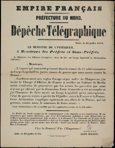 Dépêche télégraphique : résolution de poursuivre par les armes les garanties que nous n'avons pu obtenir par discussion