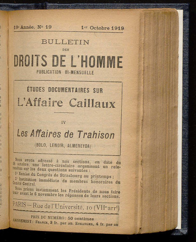 Octobre 1919 - Bulletin des Droits de l'Homme