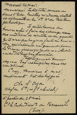 Lettres de soldats adressées à l'Association Nouvelle de Timbrologie et notamment à M. A. Coyette (35 rue de Maubeuge, Paris)