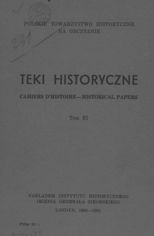 Teki Historyczne (1960-1961; Tome XI)  Autre titre : Cahiers d'Histoire - Historical Papers