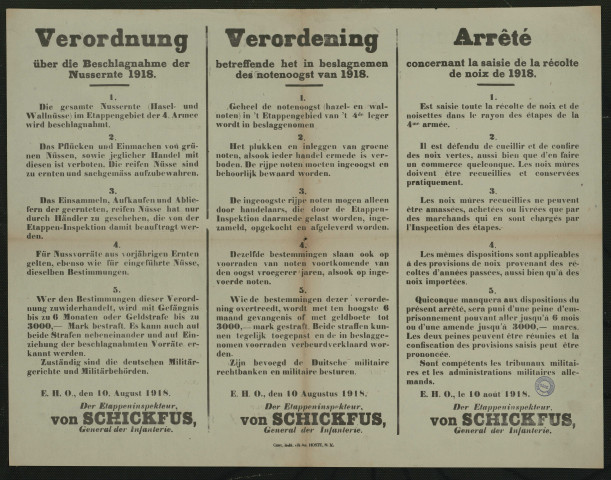 Beschlagnahme der Nussernte 1918 = Beslagnemen des notenoogst van 1918 = La saisie de la récolte de noix de 1918