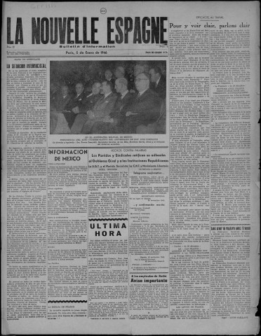 La nouvelle Espagne (1946 : n° 2-47). Sous-Titre : boletín de información