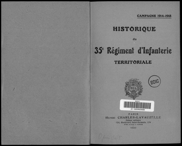 Historique du 35ème régiment territorial d'infanterie