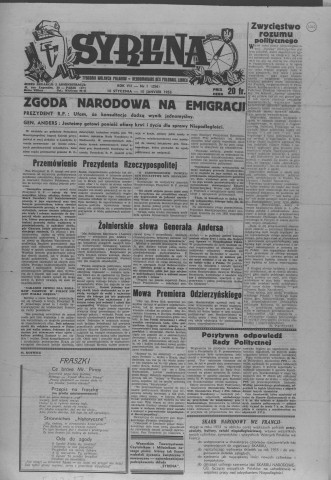 Syrena (1953 ; n°1 (256)-45)  Sous-Titre : Tygodnik Wolnych Polakow  Autre titre : Hebdomadaire des Polonais Libres