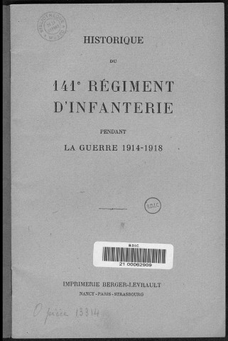 Historique du 141ème régiment d'infanterie