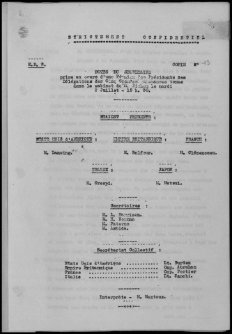 Réunion du mardi 8 juillet 1919 à 15h30. Sous-Titre : Conférences de la paix