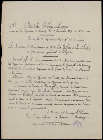 Dépêche télégraphique : loi concernant les marchandises déposées dans les magasins généraux…