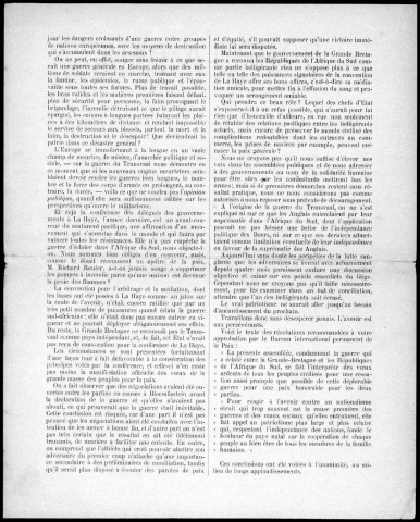 Pour la paix. Sous-Titre : Résumé du discours prononcé par M. Elie Ducommun dans l'Assemblée publique du 12 février 1900 au Temple de la Fusterie à Genève.