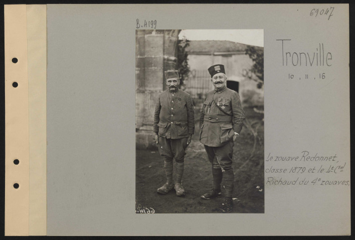 Tronville. Le zouave Redonnet, classe 1879 et le lieutenant-colonel Richaud du 4e zouaves