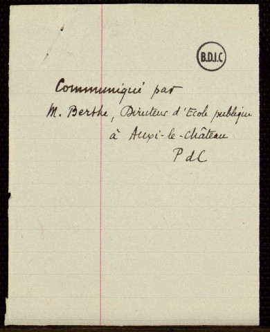 Auxi-le-Château (62) : Documents communiqués par M. Berthe, directeur de l'école
