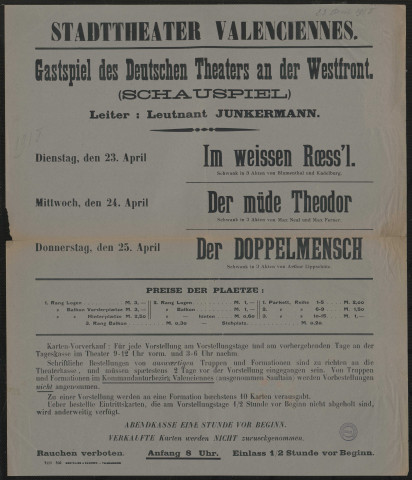 Stadttheater Valenciennes : Gastspiel des Deutschen Theaters an der Westfront (Schauspiel)