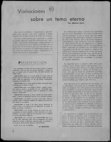 Inquietudes (1947 : n° 1-6). Sous-Titre : revista de las juventudes libertarias