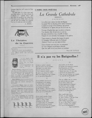 Marmita (1915-1918: n°1-7; 10-30), Sous-Titre : Revue hebdomadaire : Anecdotique, Humoristique, Fantaisiste du 267è