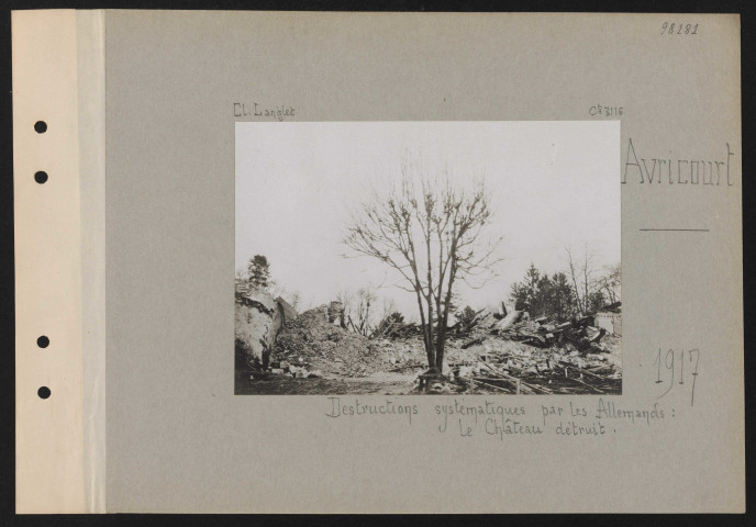 Avricourt. Destructions systématiques par les Allemands : le château détruit