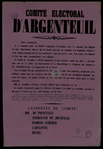 Comité électoral d'Argenteuil : Candidats