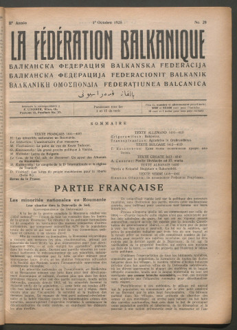 Octobre 1925 - La Fédération balkanique