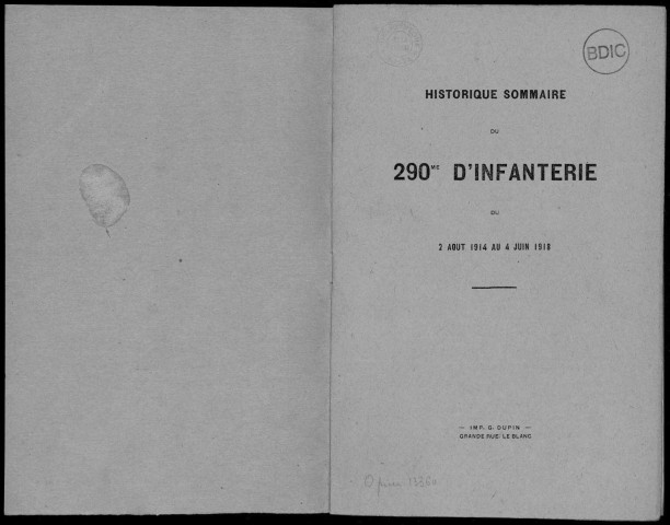 Historique du 290ème régiment d'infanterie