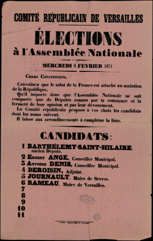 Comité Républicain de Versailles : Candidats