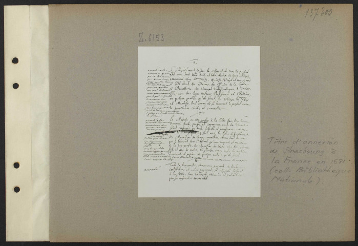 Paris. Titre d'annexion de Strasbourg à la France en 1681 (Collection de la Bibliothèque nationale)