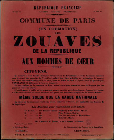 N°366 bis. (en formation) Les Zouaves de la République. Aux hommes de cœur