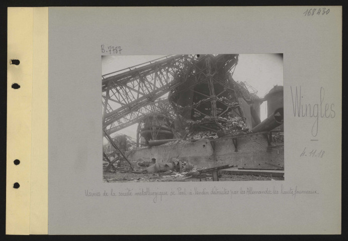 Wingles. Usines de société métallurgique de Pont-à-Vendin détruites par les Allemands : les hauts-fourneaux