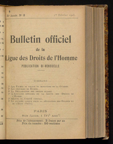 Février 1905 - Bulletin officiel de la Ligue des Droits de l'Homme