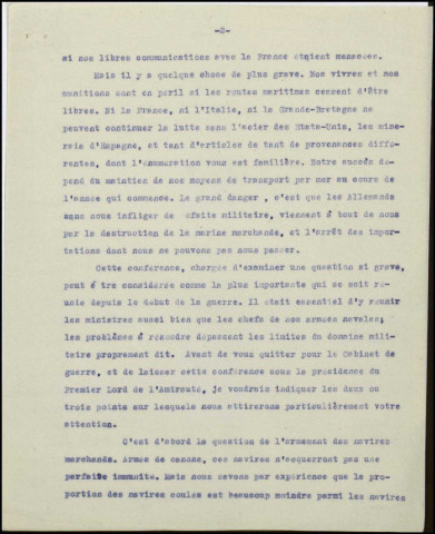 Conférence navale. 23-24 janvier 1917. Londres. Conférence interalliée. France, G.B., ItalieSous-Titre : Dossier Mantoux