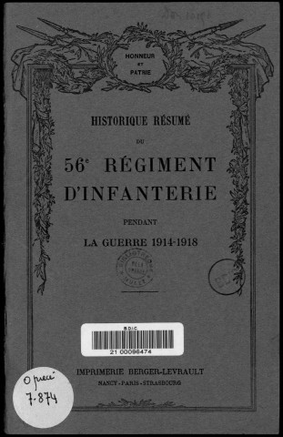 Historique du 56ème régiment d'infanterie