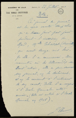 Ham (80) : Thiesset Henriette : Journal de guerre 1914-1919