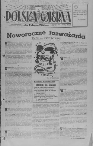 Polska Wierna (1948; n°1-25; 28-47)  Sous-Titre : Tygodnik katolicki  Autre titre : La Pologne fidèle hebdomadaire catholique