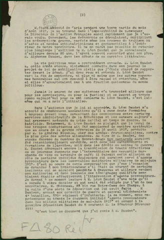 Déposition de Victor Henri Berenger, Sénateur, 9 octobre 1917