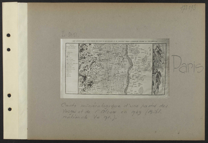Paris. Carte minéralogique d'une partie des Vosges et de l'Alsace en 1769 (Bibliothèque nationale Va 171)