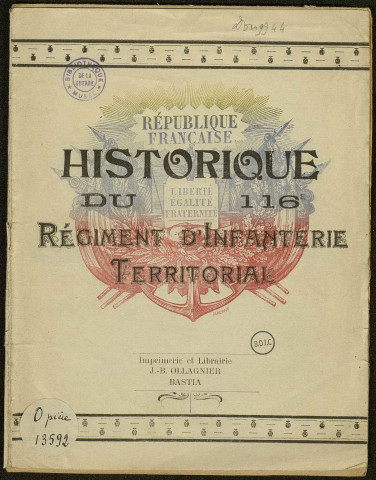 Historique du 116ème régiment territorial d'infanterie