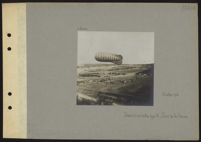 Front de la Somme (Somme). Départ d'un ballon type M