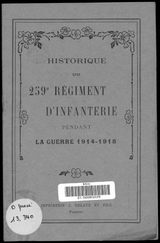 Historique du 259ème régiment d'infanterie