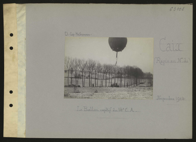 Caix (ravin au nord de). Le ballon captif du 14e C.A.