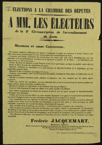 Élections à la chambre des députés : Candidat Conservateur constitutionnel Frédéric Jacquemart