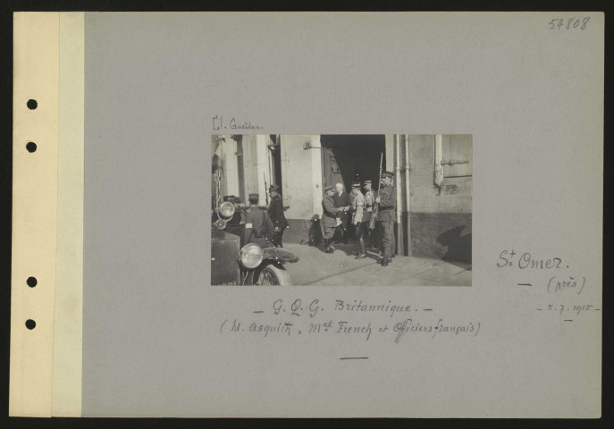 Saint-Omer (près). GQG britannique. M. Asquith, maréchal French et officiers français