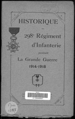 Historique du 298ème régiment d'infanterie