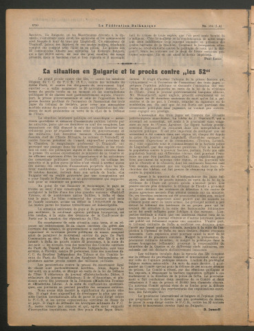 Décembre 1929 - La Fédération balkanique