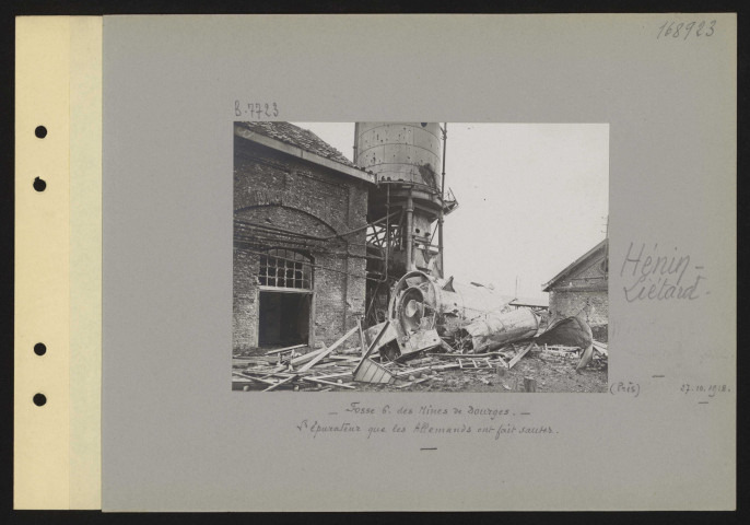 Hénin-Liétard (près). Fosse 6 mines de Dourges. L'épurateur que les Allemands ont fait sauter