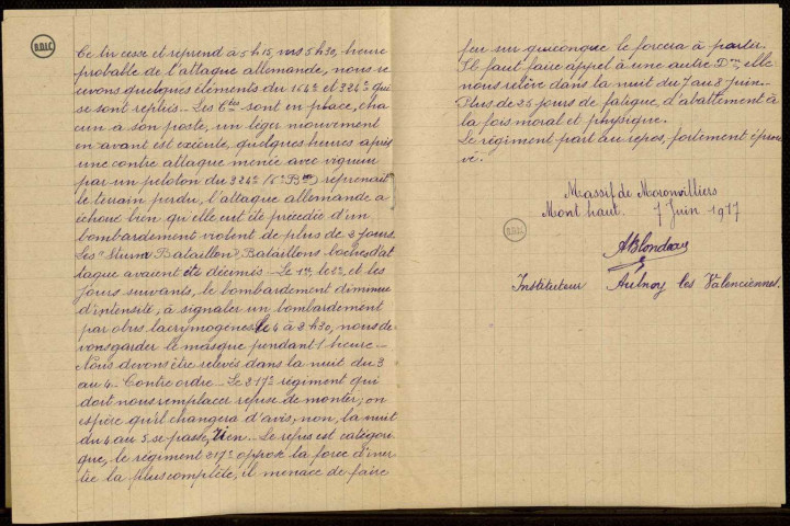 A.Blondeau, récit des opérations au Mont Haut, mai-juin 1917