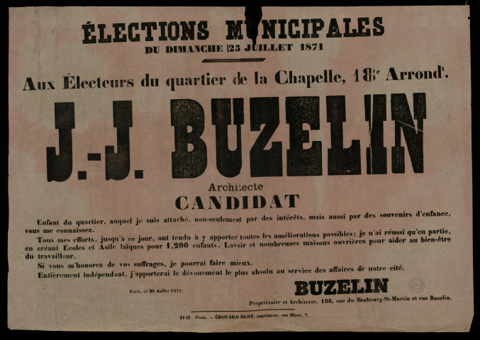 Elections municipales : Quartier de la Chapelle J.-J. Buzelin... Candidat