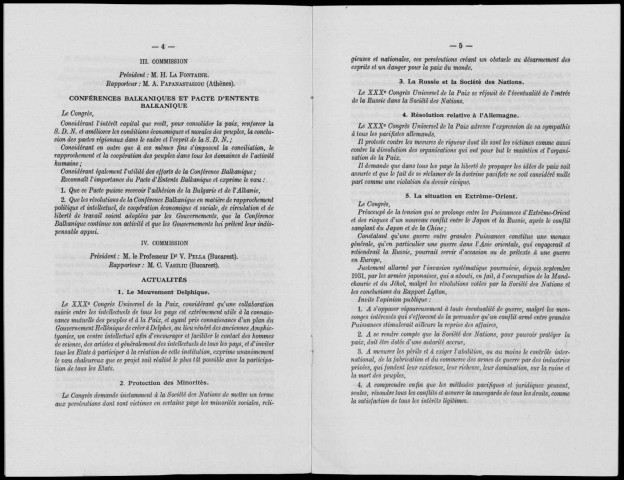 Bureau international de la paix. Résolutions adoptées par le XXXe congrès universel de la paix, Locarno, 1-6 septembre 1934