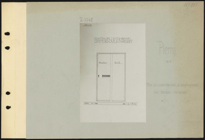 Pierry. Plan du cimetière civil et emplacement des tombes italiennes