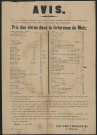 Avis : prix des vivres dans la forteresse de Metz