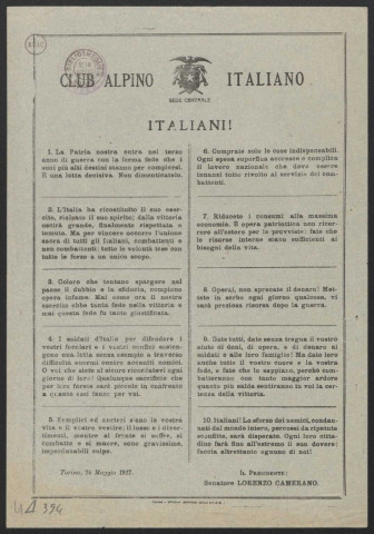 Guerre mondiale 1914-1918. Italie.Tracts de propagande patriotique. Vie chère et restrictions
