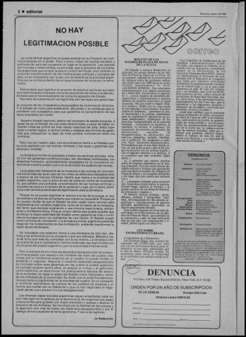 Denuncia. N°54. Agosto 1980. Sous-Titre : Junto al pueblo, contra la dictadura